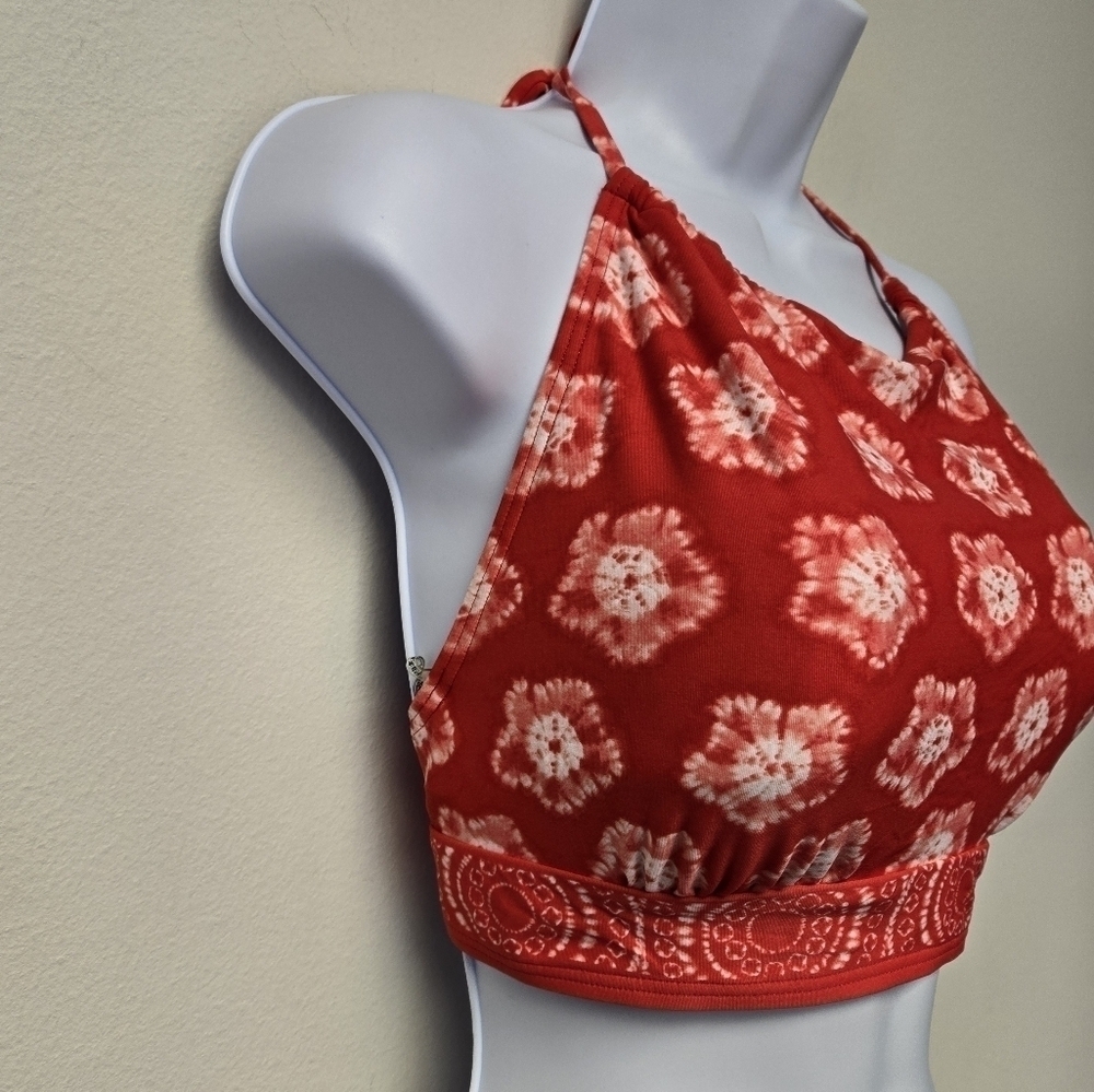 Michael Michael Kors High Neck Bikini Top Floral Tie Dye Coral L - Picture 3 of 10